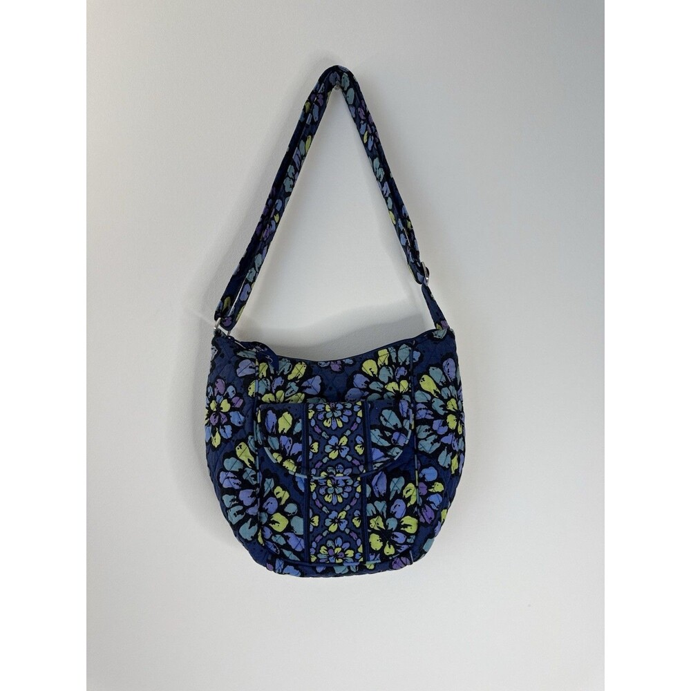 ✿ Vera Bradley Quilted Shoulder Bag Blue Floral Hobo Zip Top Purse